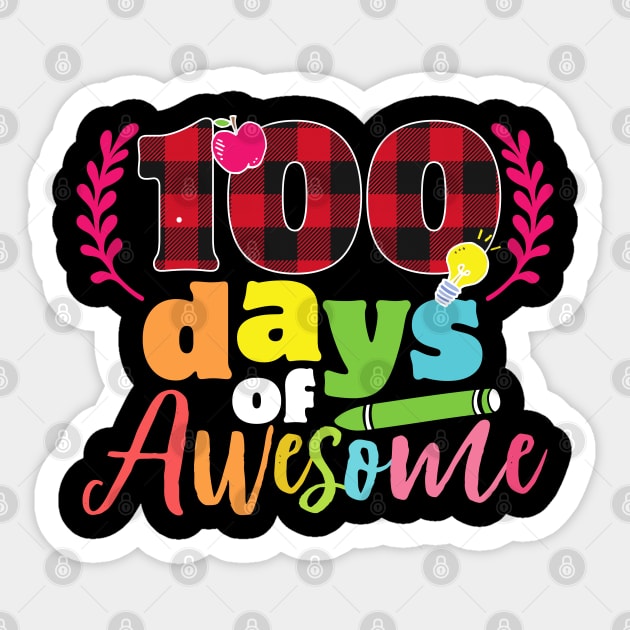 100 days of awesome red plaid 100th day of school gift Sticker by BadDesignCo